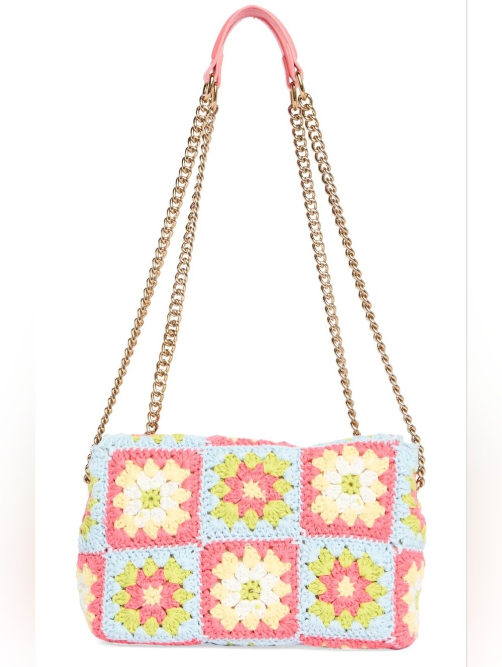 NWT Kurt Geiger Pink Multicolor Crochet Floral Chain Shoulder Bag - Picture 5 of 9